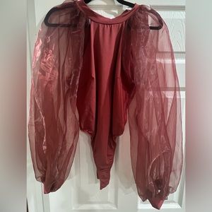 Wine Body Suit with Dramatic Sleeves